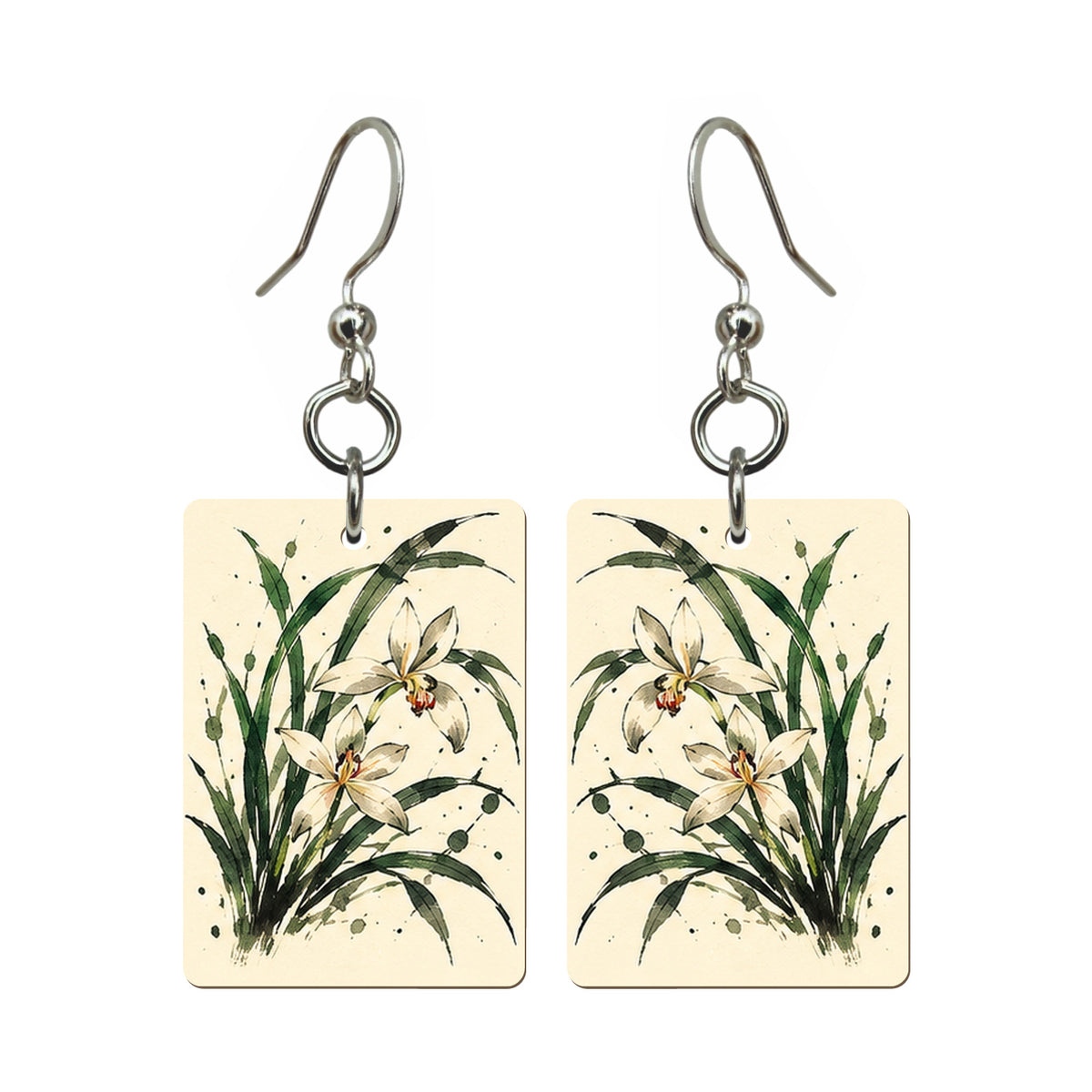 Ink Bamboo Orchid Mahjong Earrings | FWMJ159 — earring pair