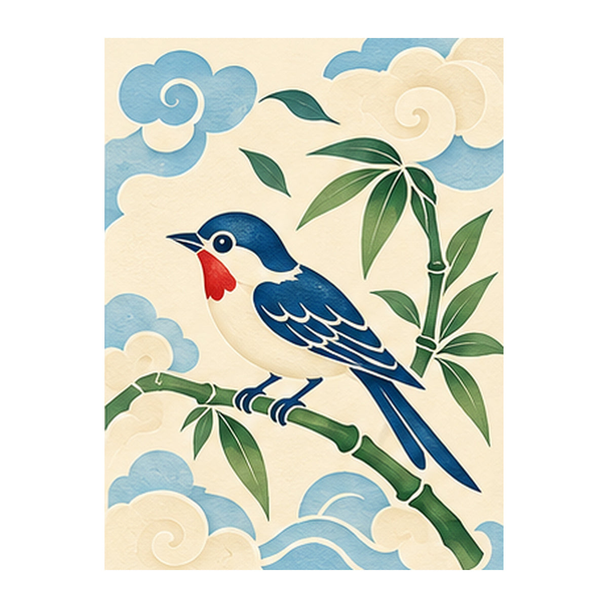 Paper Wind Bamboo Bird Mahjong Earrings | FWMJ163 — artwork detail