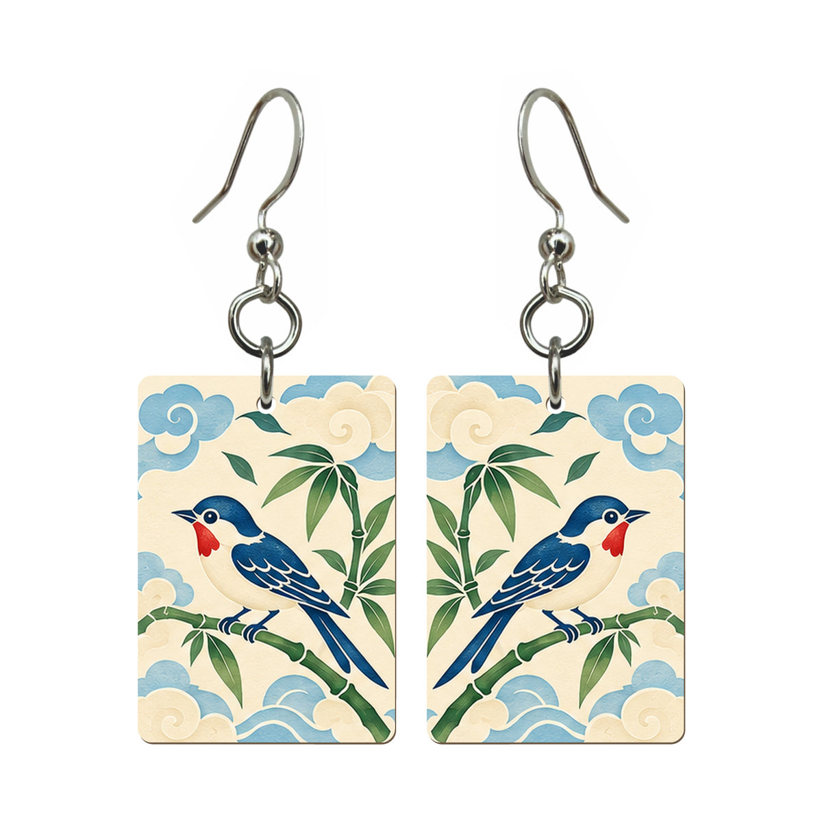 Paper Wind Bamboo Bird Mahjong Earrings | FWMJ163 — earring pair