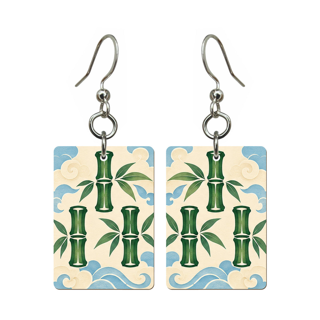 Paper Wind Three Bamboo Mahjong Earrings | FWMJ164 — earring pair