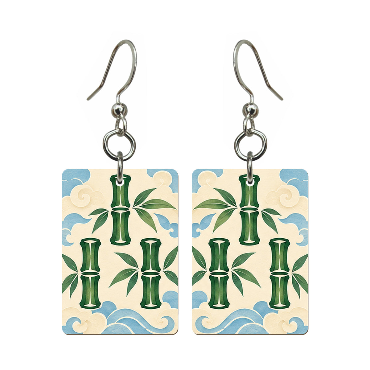 Paper Wind Three Bamboo Mahjong Earrings | FWMJ164 — earring pair