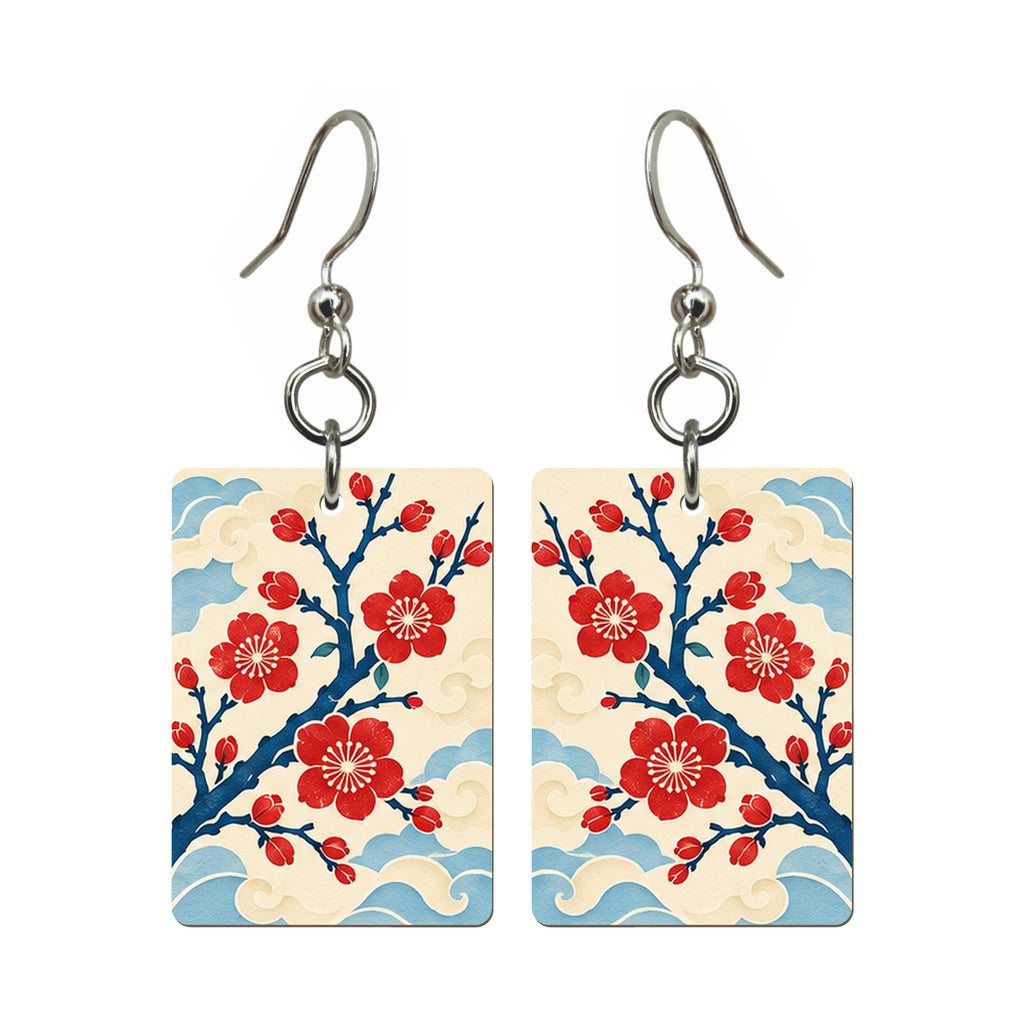 Paper Wind Plum Blossom Mahjong Earrings | FWMJ170 — earring pair