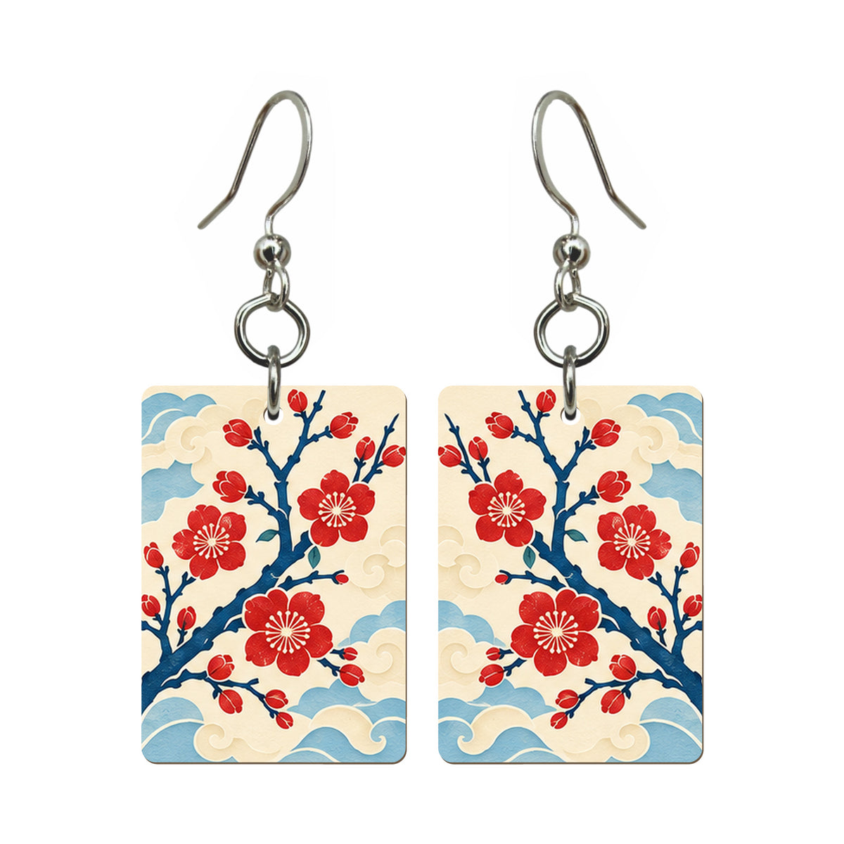 Paper Wind Plum Blossom Mahjong Earrings | FWMJ170 — earring pair