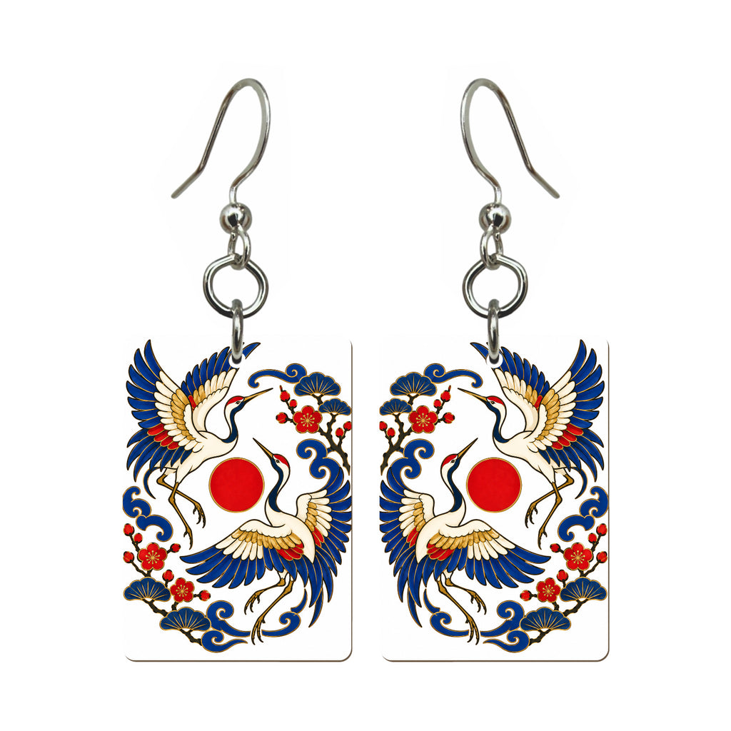 Crane Ballet Mahjong earrings, pair mockup