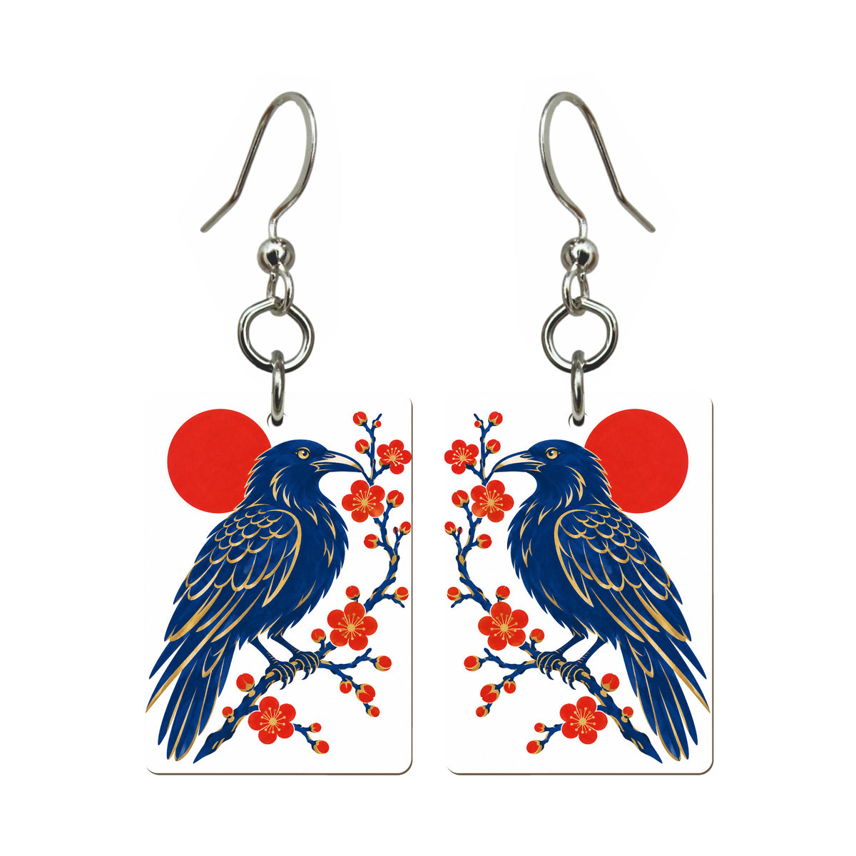 Raven Blossom Mahjong earrings, pair mockup