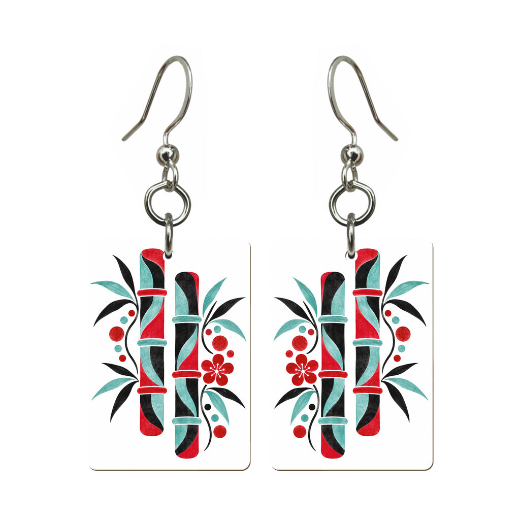Bamboo Mirage Mahjong earrings, pair mockup