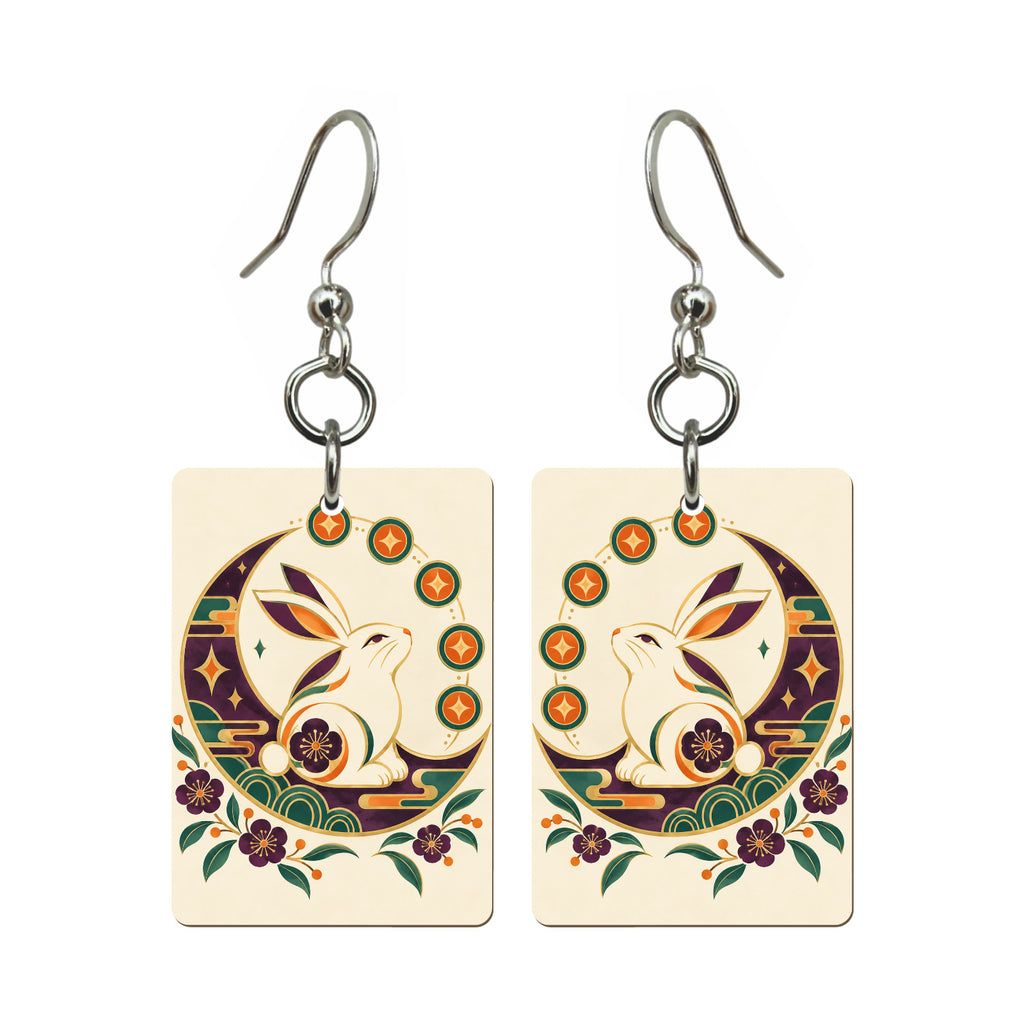 Moon Rabbit Mahjong earrings, pair mockup
