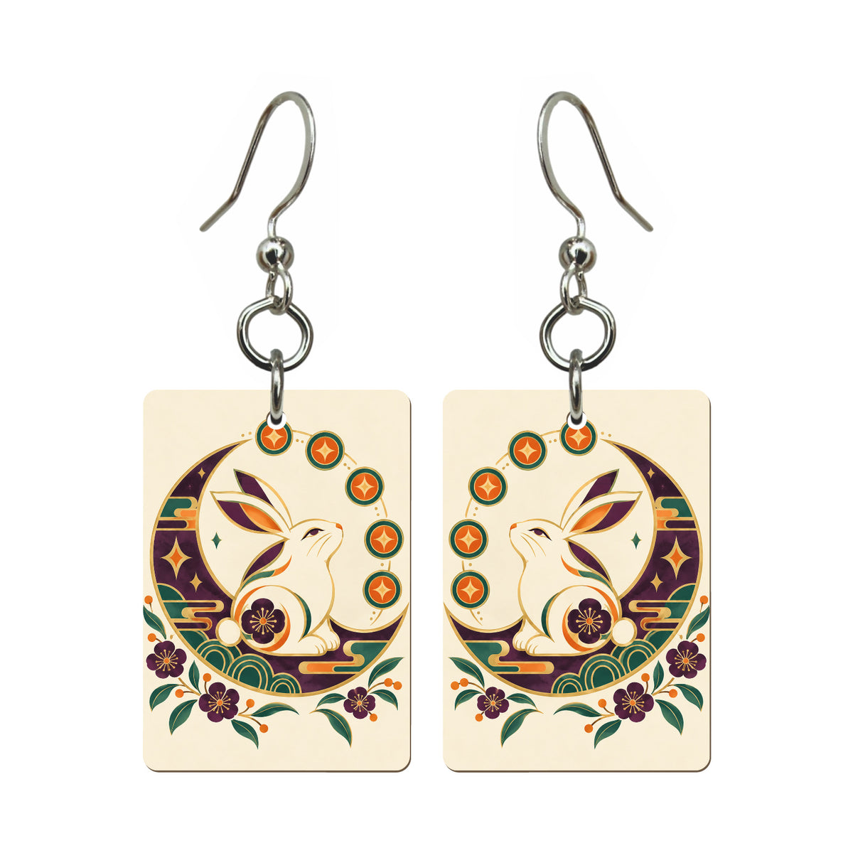 Moon Rabbit Mahjong earrings, pair mockup