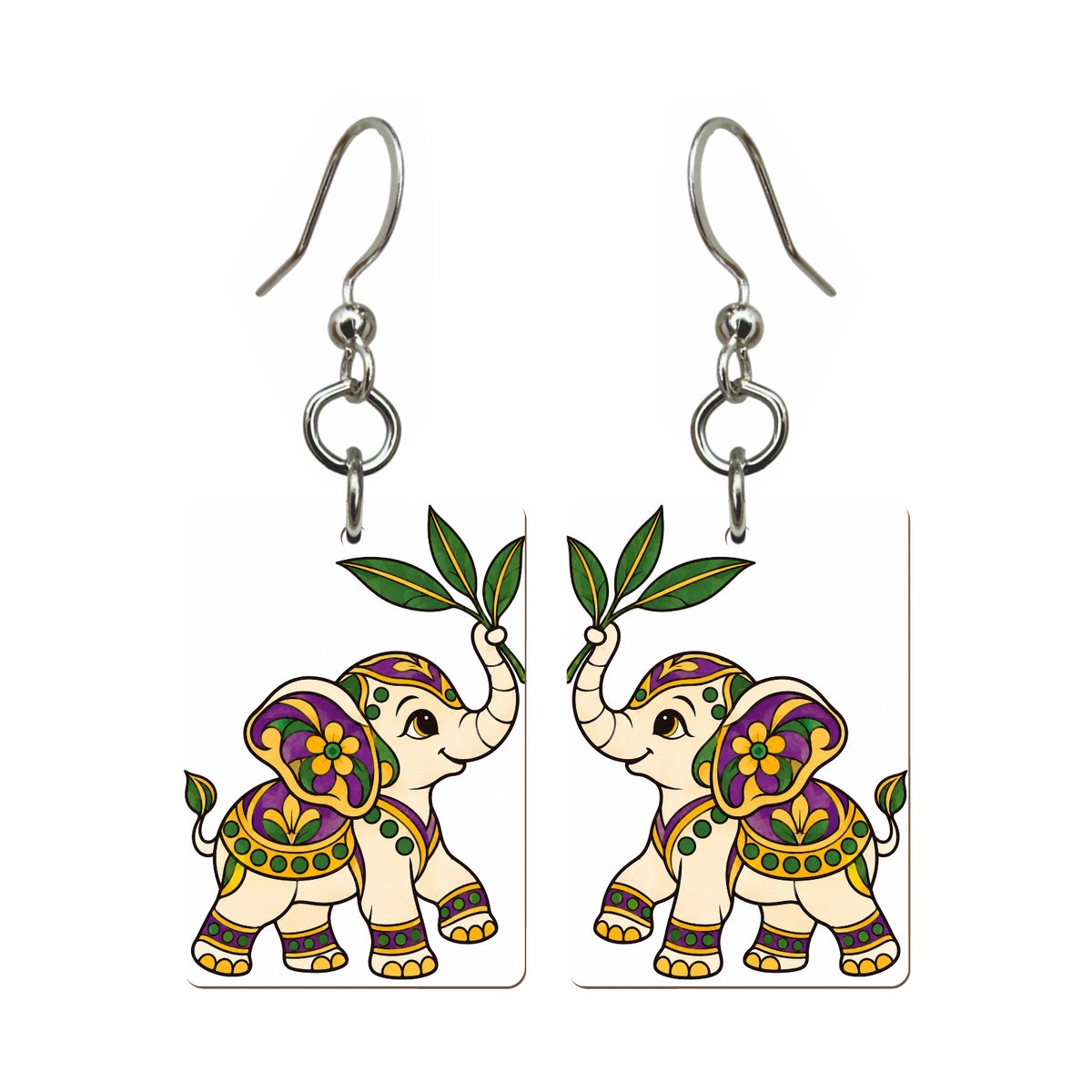 Elephant Bamboo Mahjong earrings, pair mockup