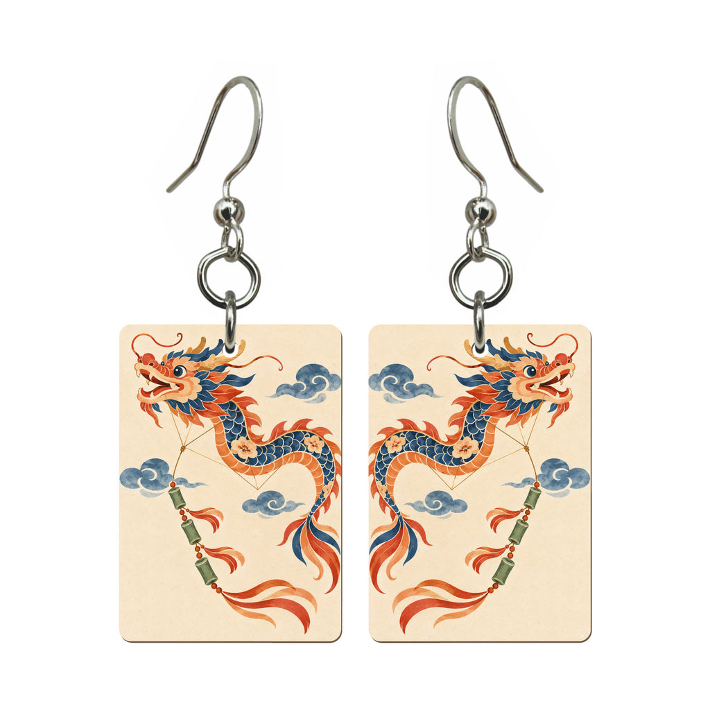 Dragon Kite Mahjong earrings, pair mockup