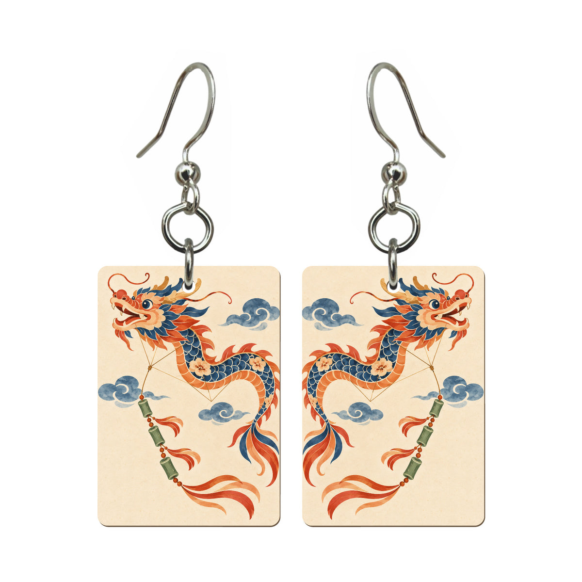 Dragon Kite Mahjong earrings, pair mockup