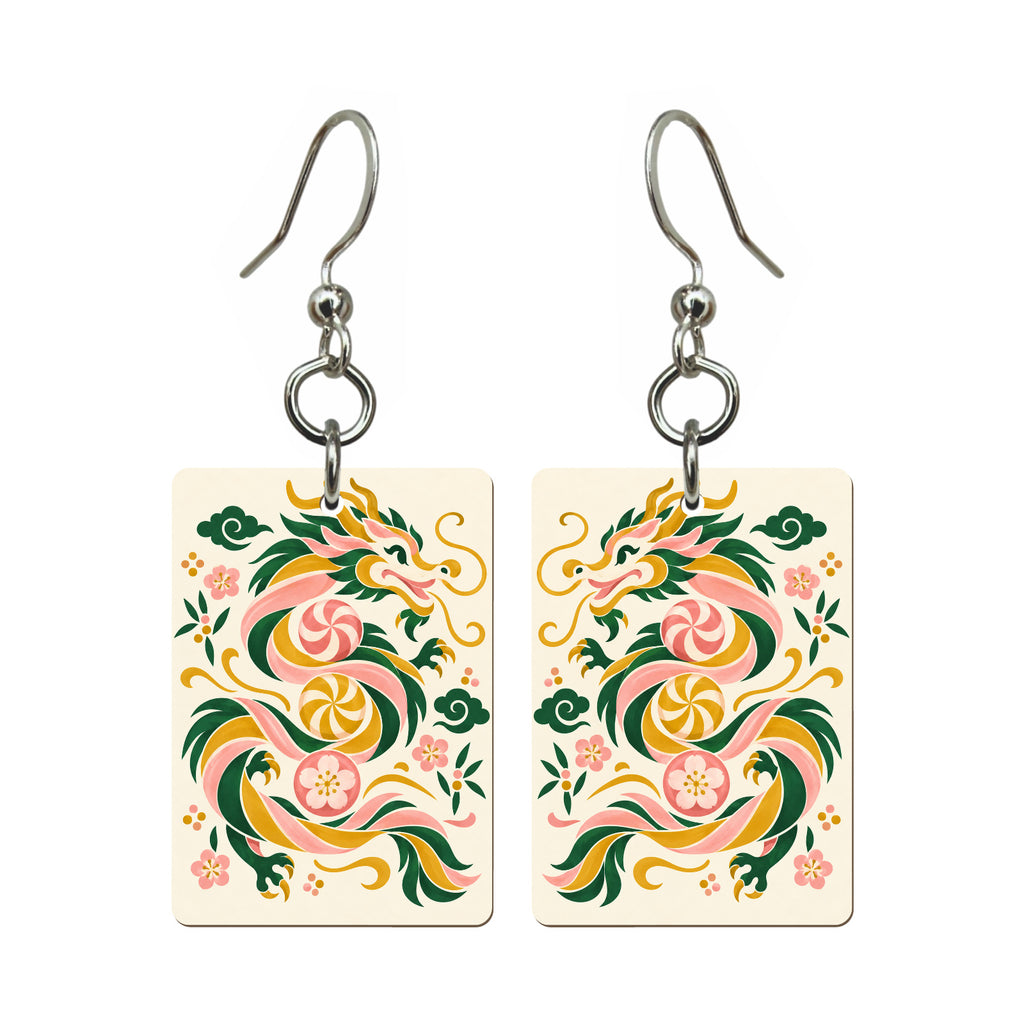 Dragon Candy Mahjong earrings, pair mockup