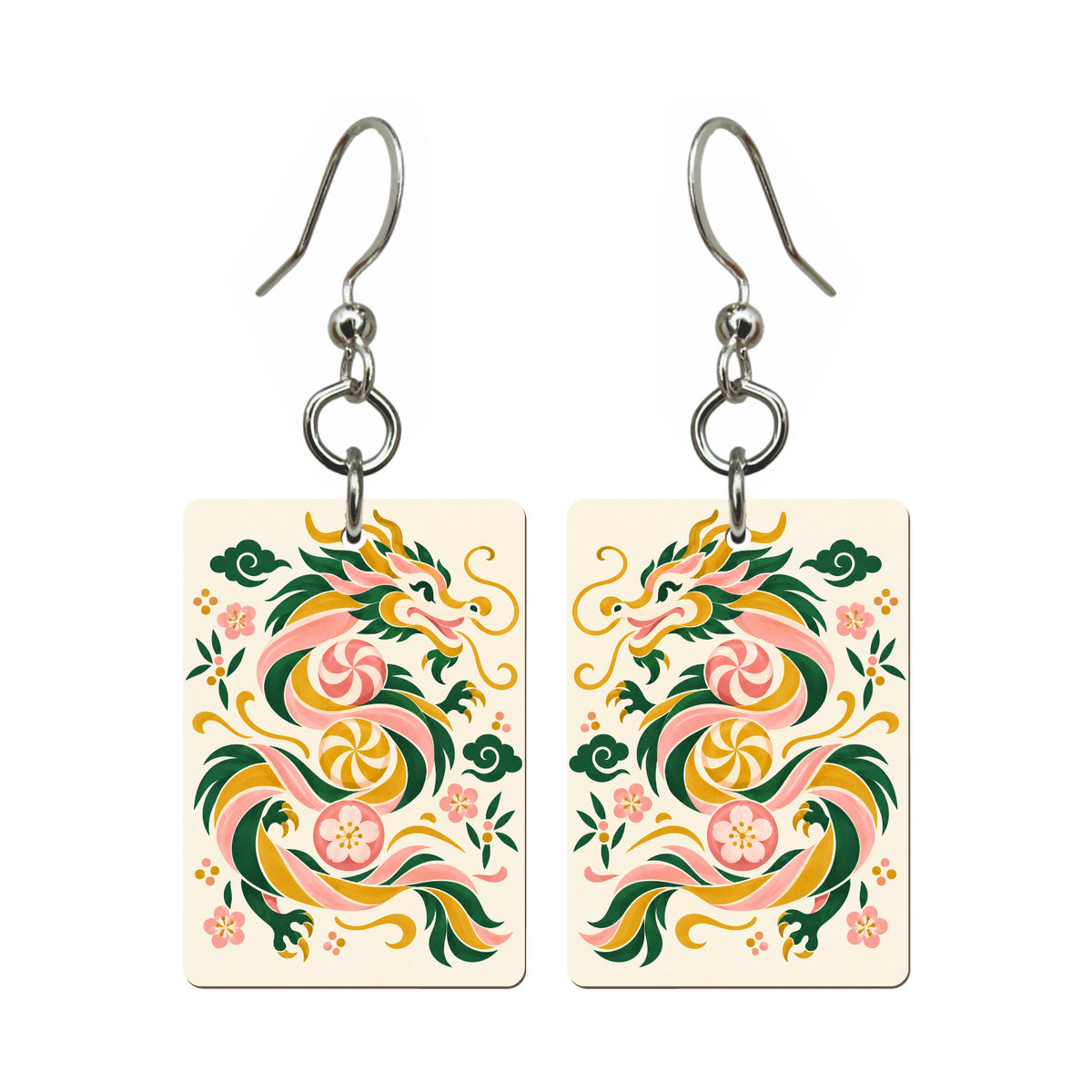Dragon Candy Mahjong earrings, pair mockup