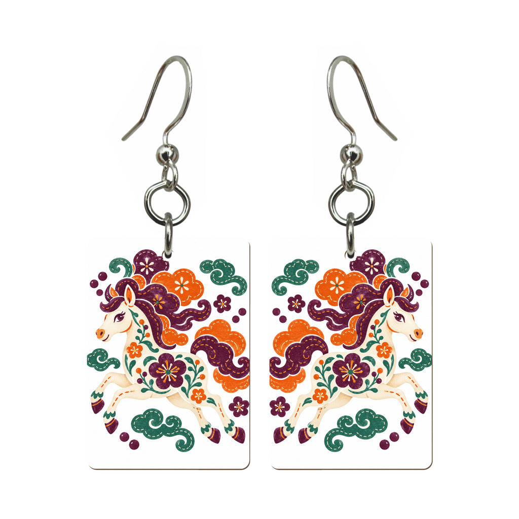Cloud Blossom Horse Mahjong earrings, pair mockup
