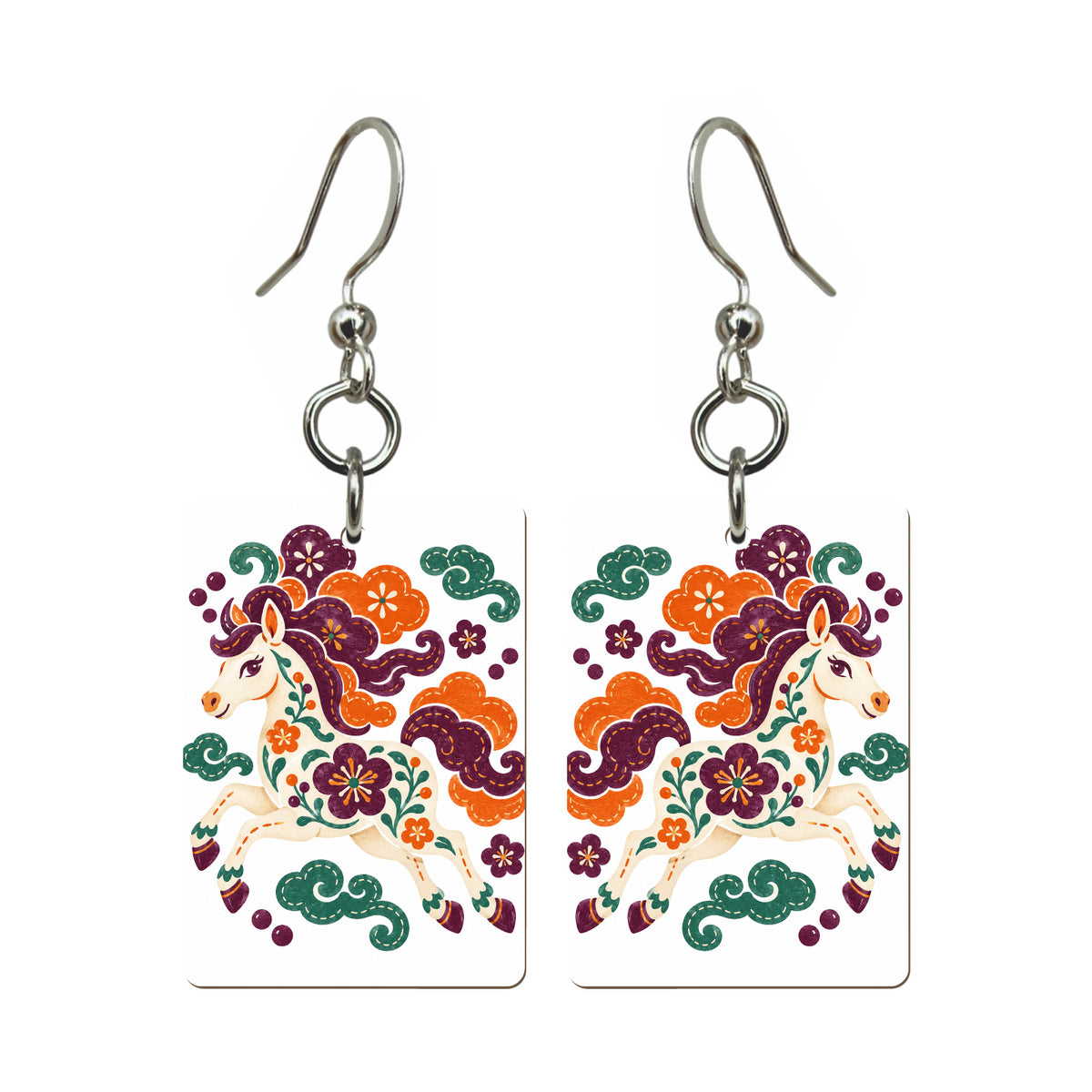 Cloud Blossom Horse Mahjong earrings, pair mockup