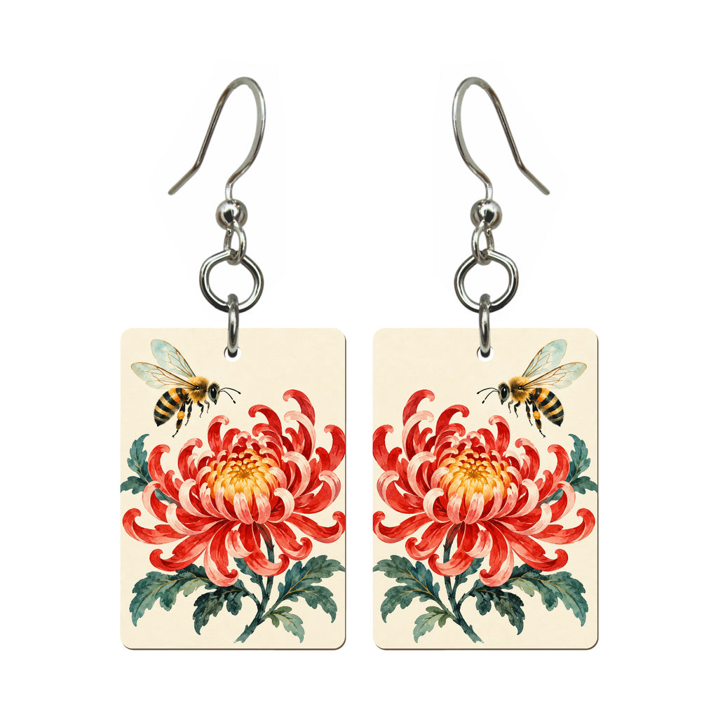 Bee Chrysanthemum Mahjong earrings, pair mockup