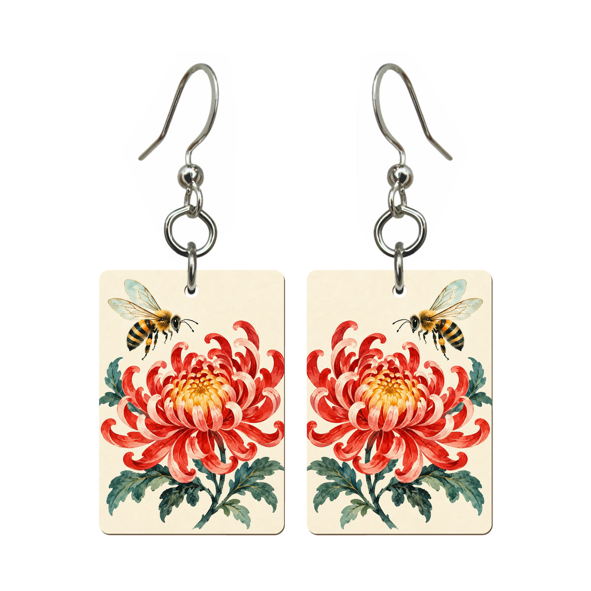 Bee Chrysanthemum Mahjong earrings, pair mockup