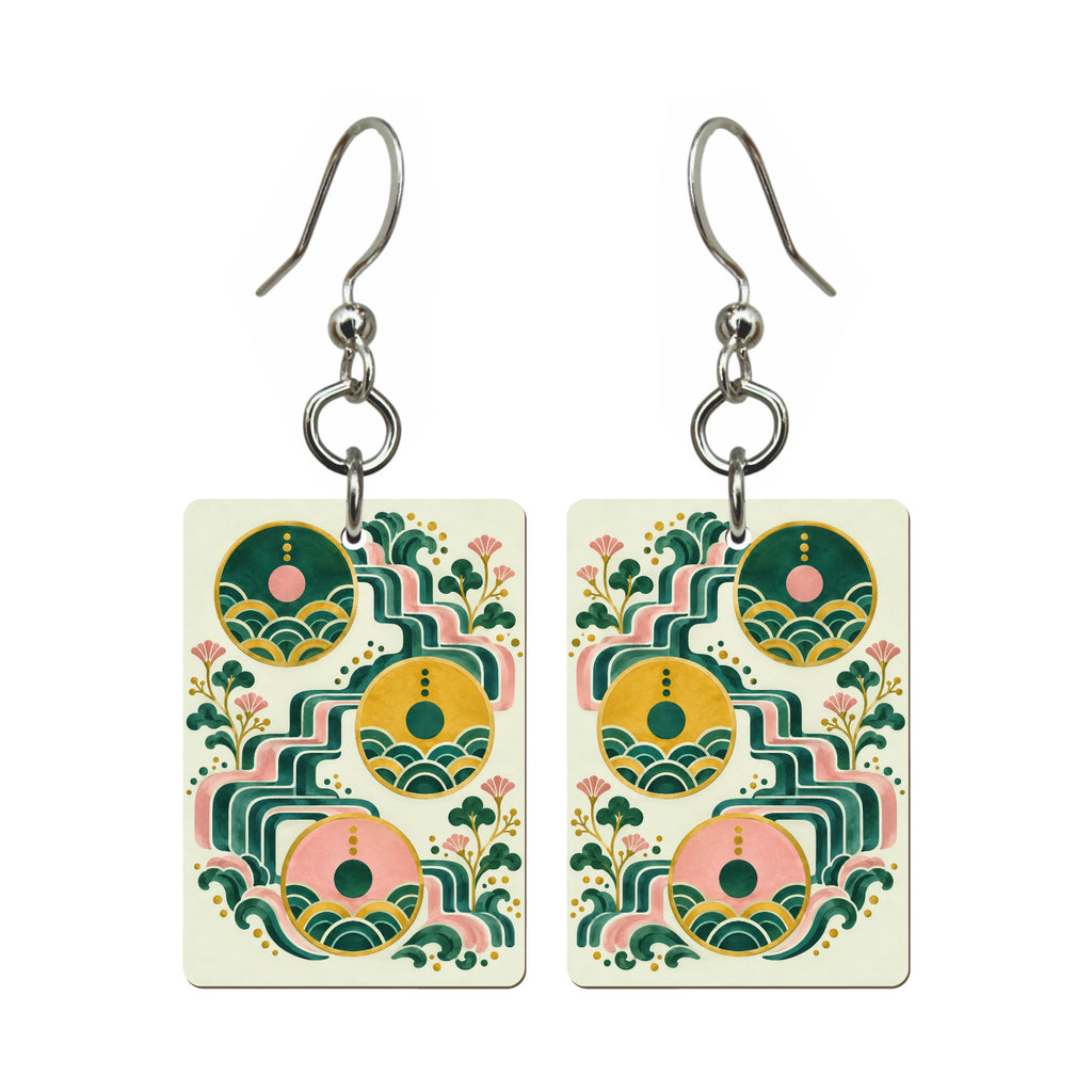Water Steps Mahjong earrings, pair mockup