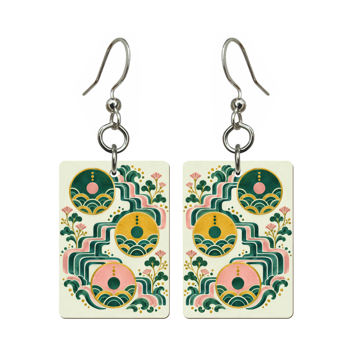 Water Steps Mahjong earrings, pair mockup