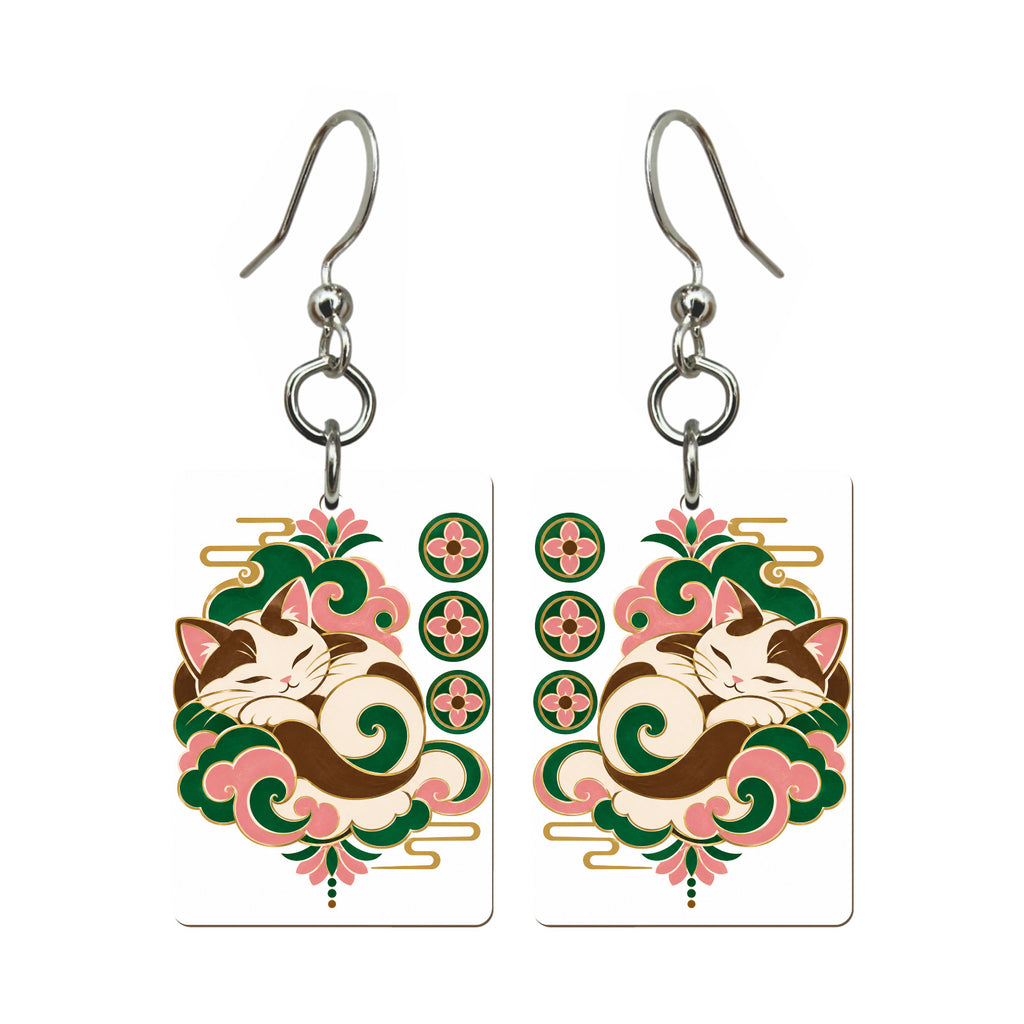 Cloud Cat Mahjong earrings, pair mockup
