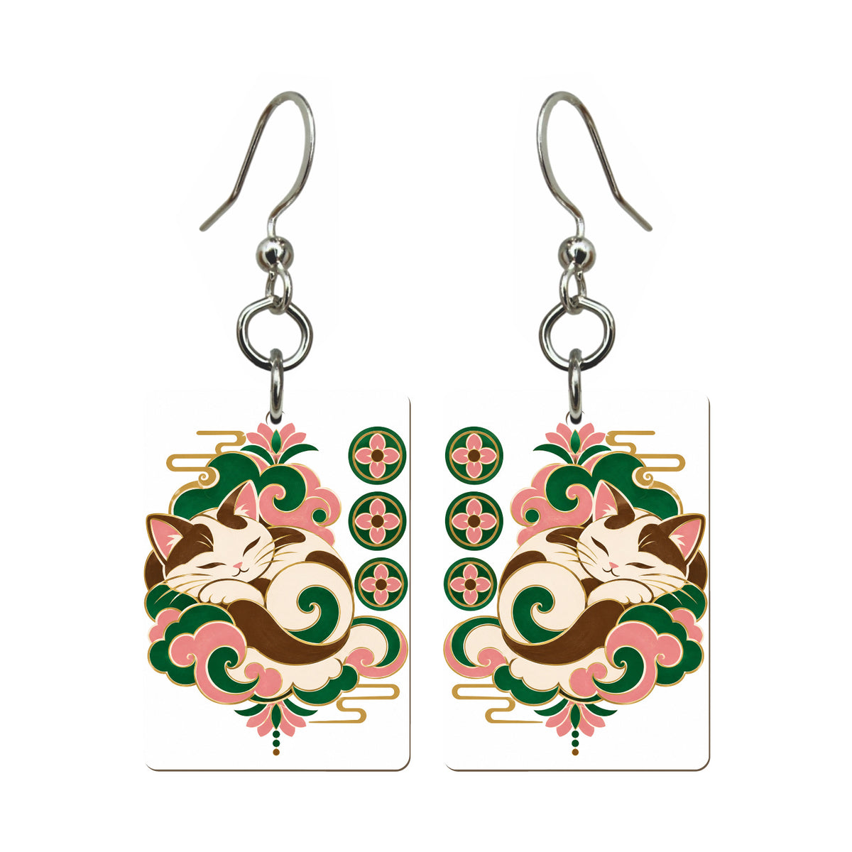 Cloud Cat Mahjong earrings, pair mockup