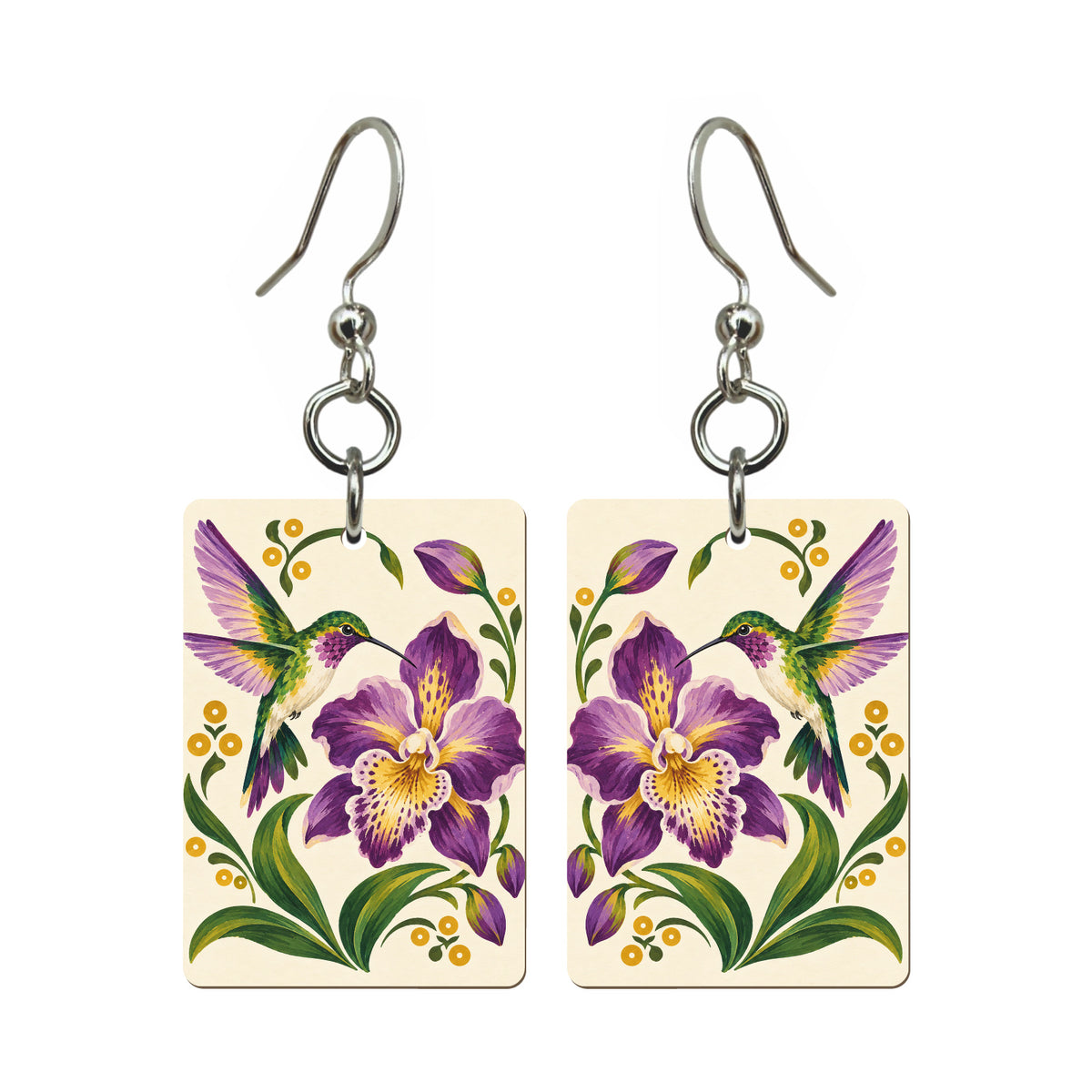 Hummingbird Jewel Mahjong earrings, pair mockup