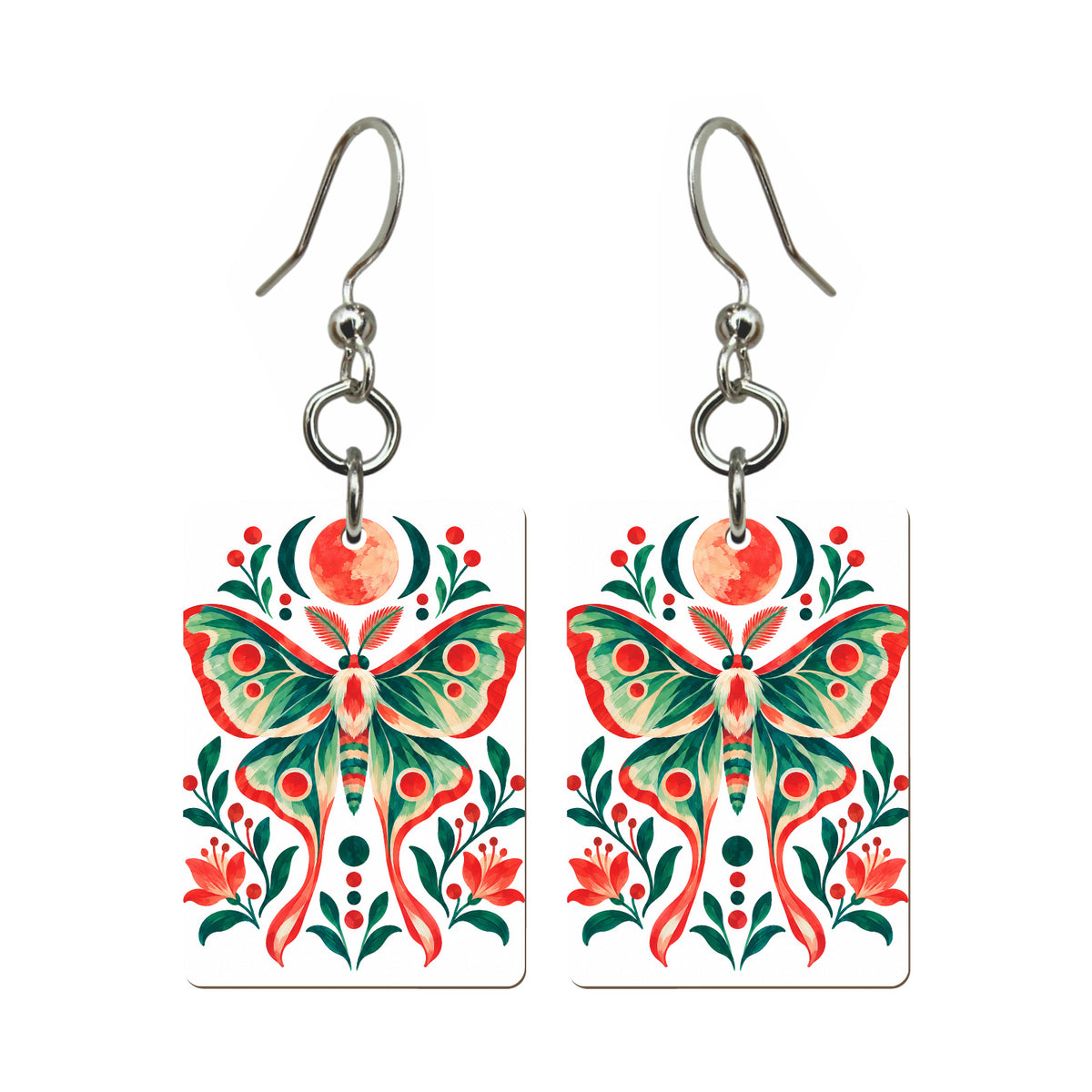 Moth Moon Mahjong earrings, pair mockup