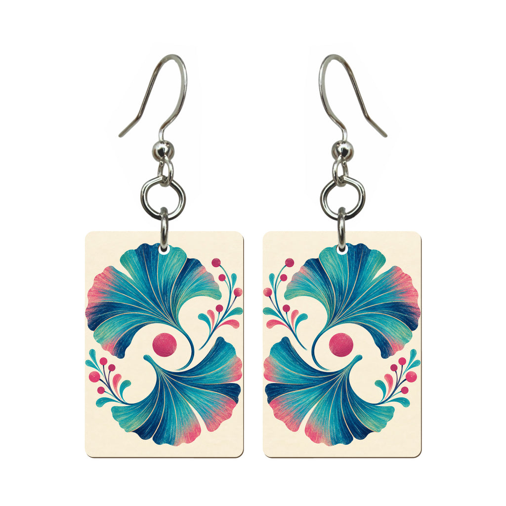 Ginkgo Fan Mahjong earrings, pair mockup
