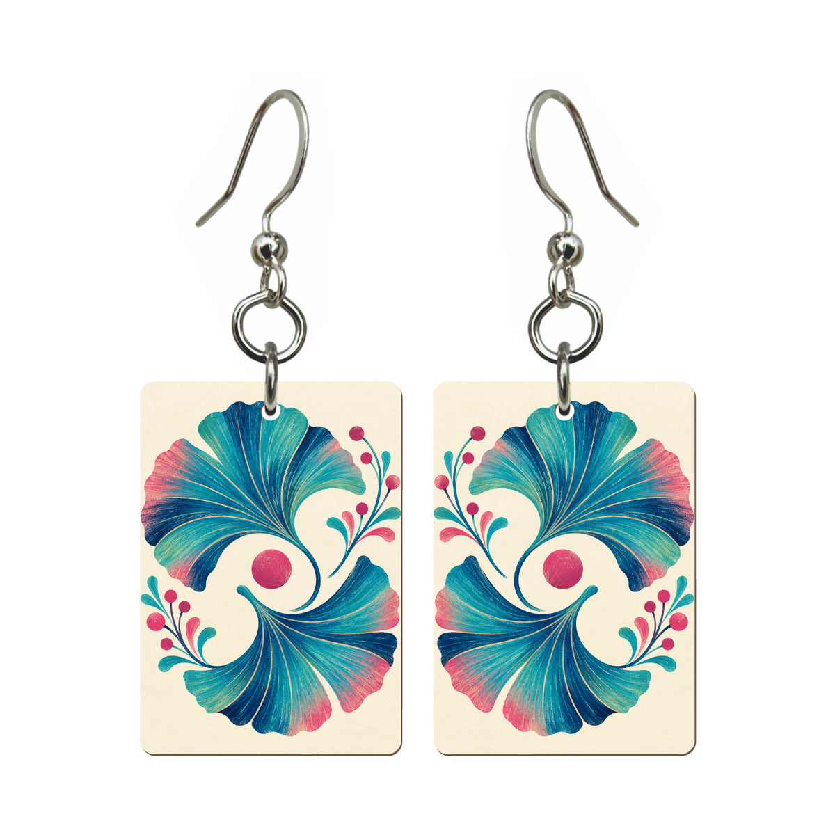 Ginkgo Fan Mahjong earrings, pair mockup