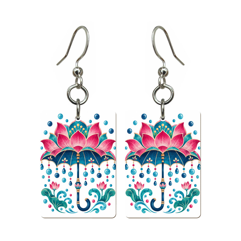 Lotus Umbrella Mahjong earrings, pair mockup