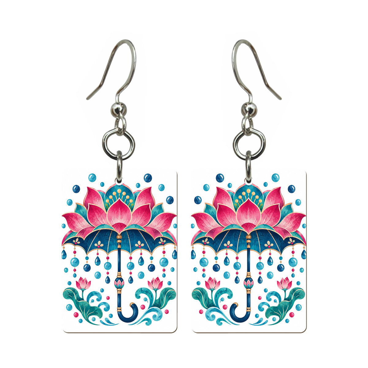 Lotus Umbrella Mahjong earrings, pair mockup
