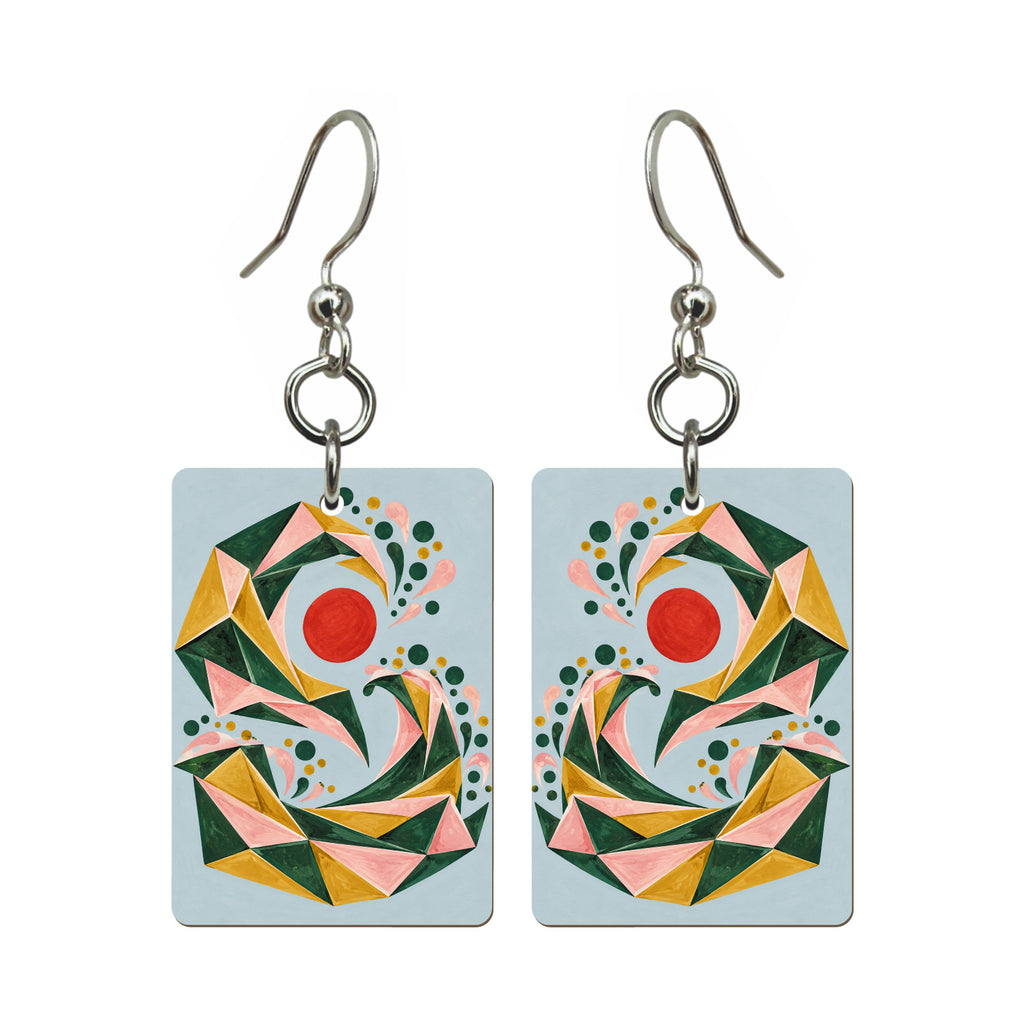 Wave Origami Mahjong earrings, pair mockup