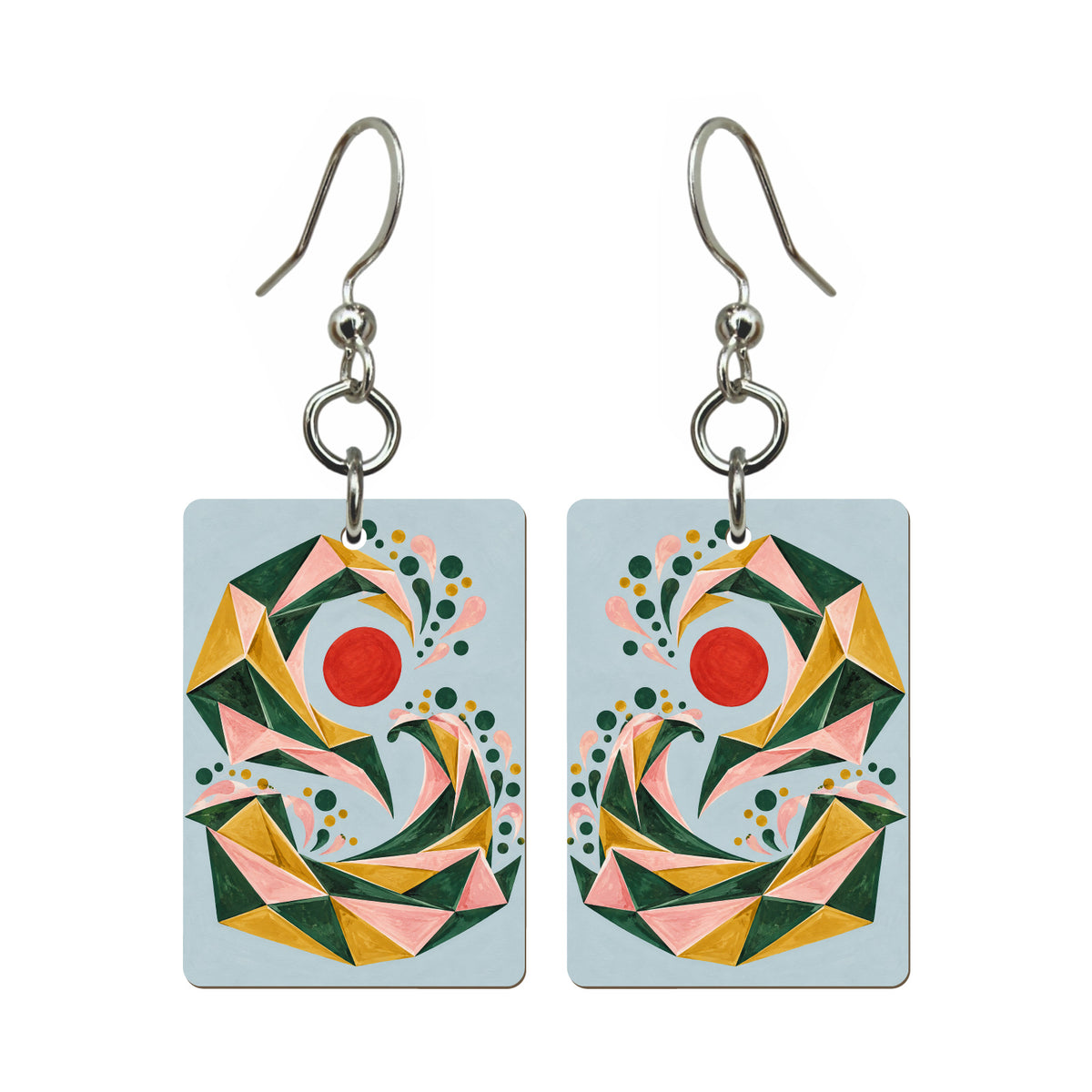Wave Origami Mahjong earrings, pair mockup
