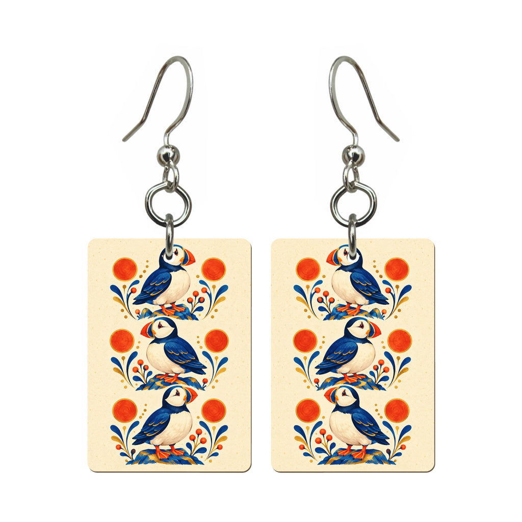 Puffin Pips Mahjong earrings, pair mockup