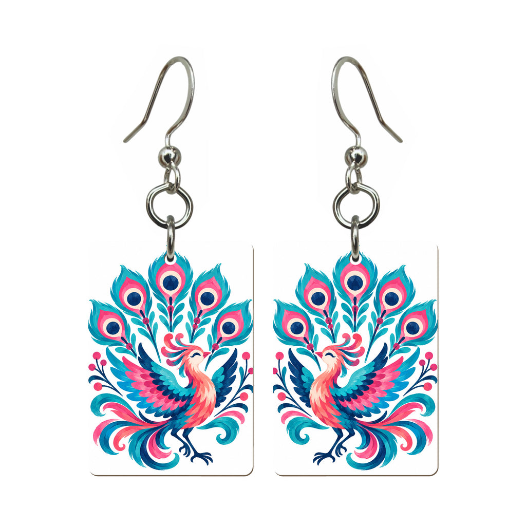 Phoenix Fan Mahjong earrings, pair mockup