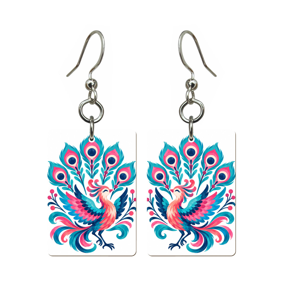 Phoenix Fan Mahjong earrings, pair mockup