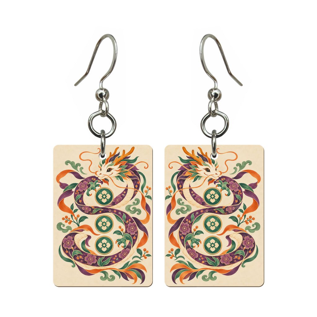 Dragon Ribbon Mahjong earrings, pair mockup