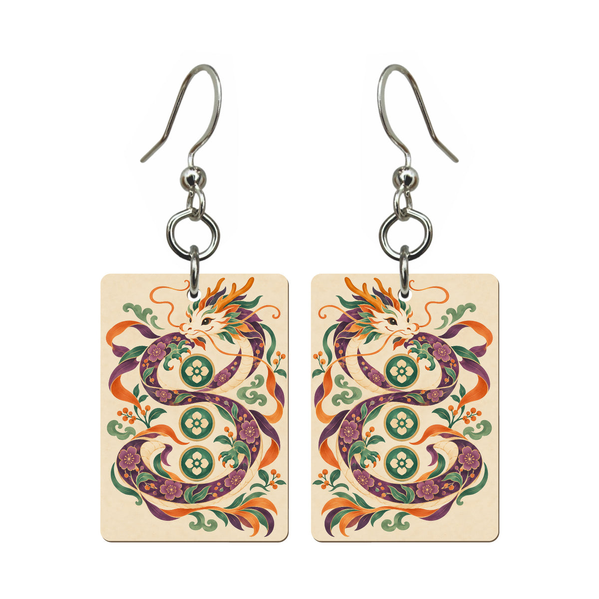 Dragon Ribbon Mahjong earrings, pair mockup