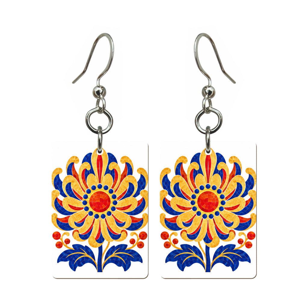 Chrysanthemum Sun Mahjong earrings, pair mockup