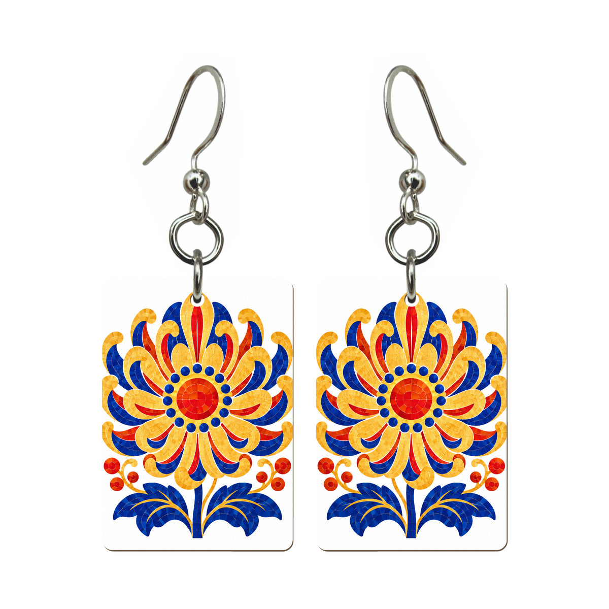 Chrysanthemum Sun Mahjong earrings, pair mockup