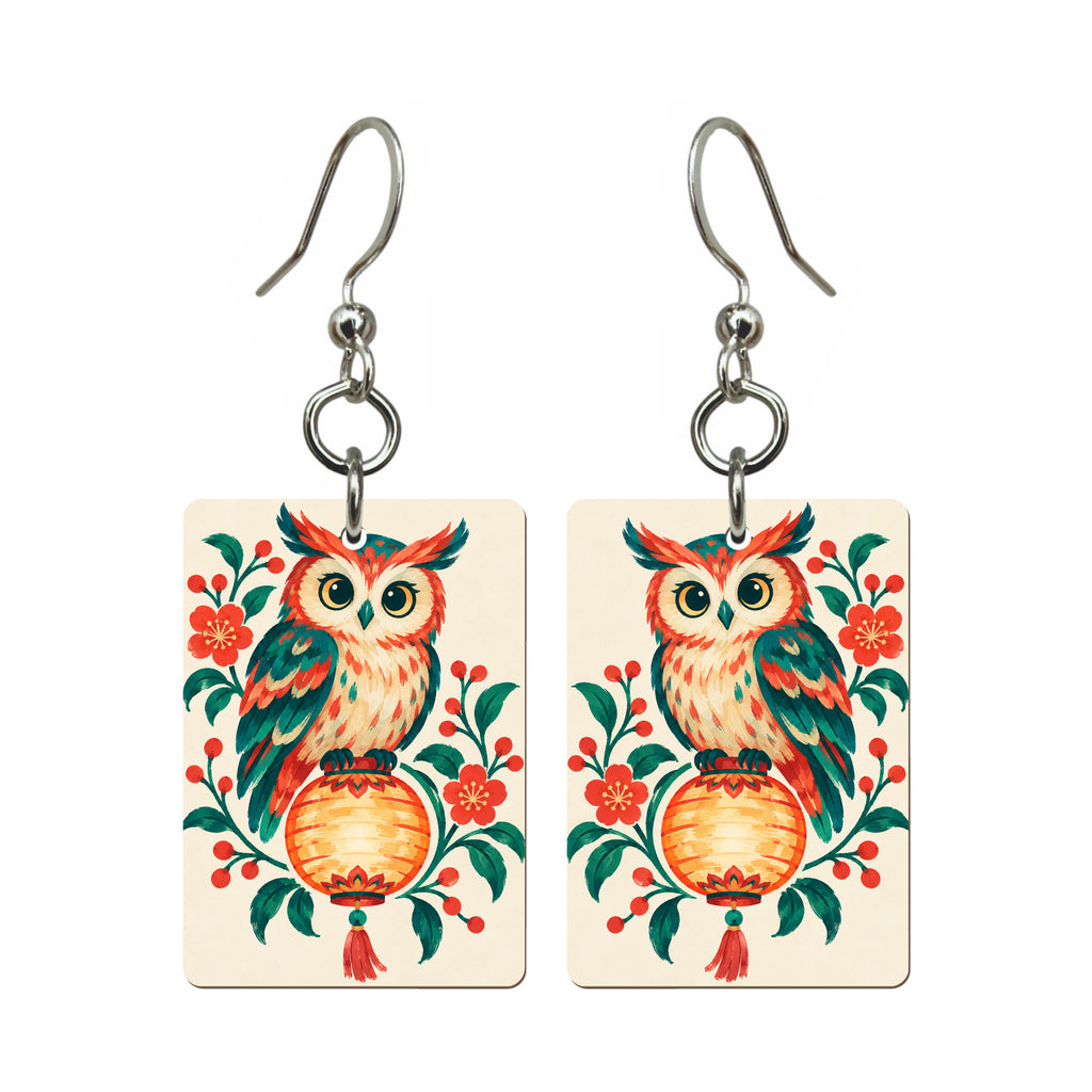 Owl Lantern Mahjong earrings, pair mockup