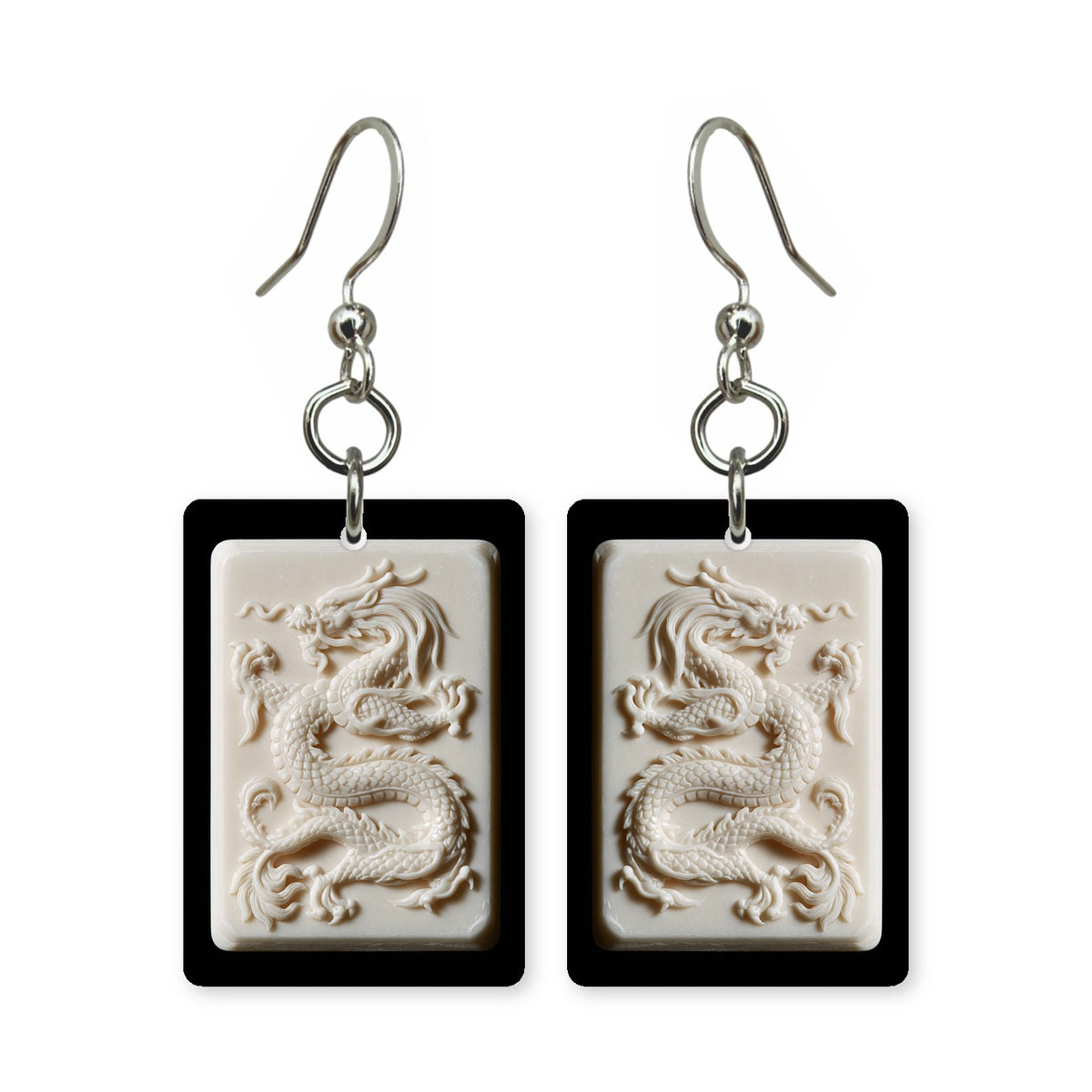 White Dragon Tile Mahjong Earrings | FWMJ31