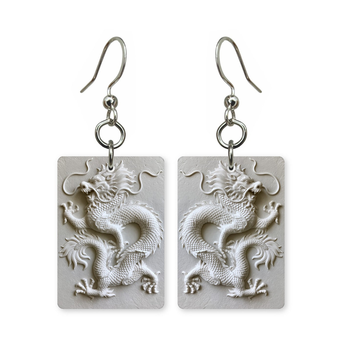 White Dragon Relief Mahjong Earrings | FWMJ32