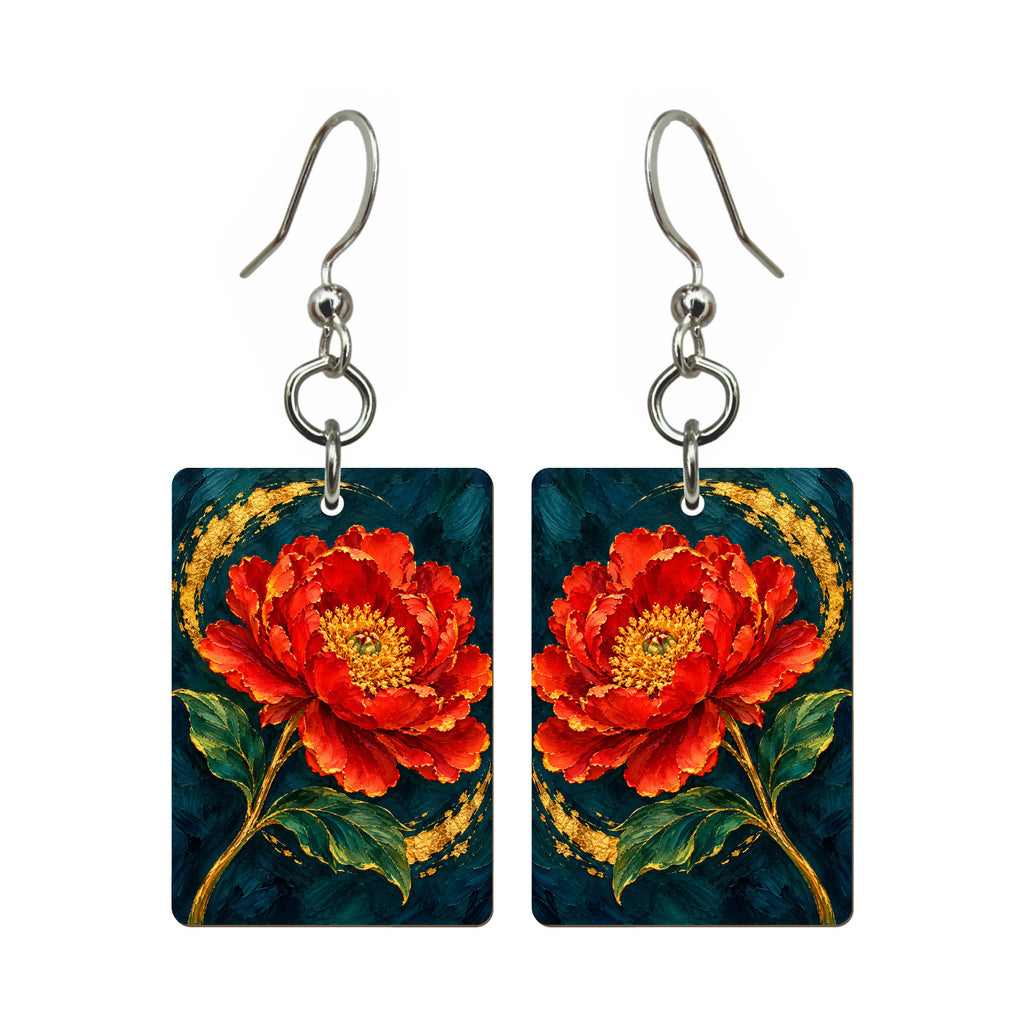 Peony in Oil — 3:4 Mahjong earring pair