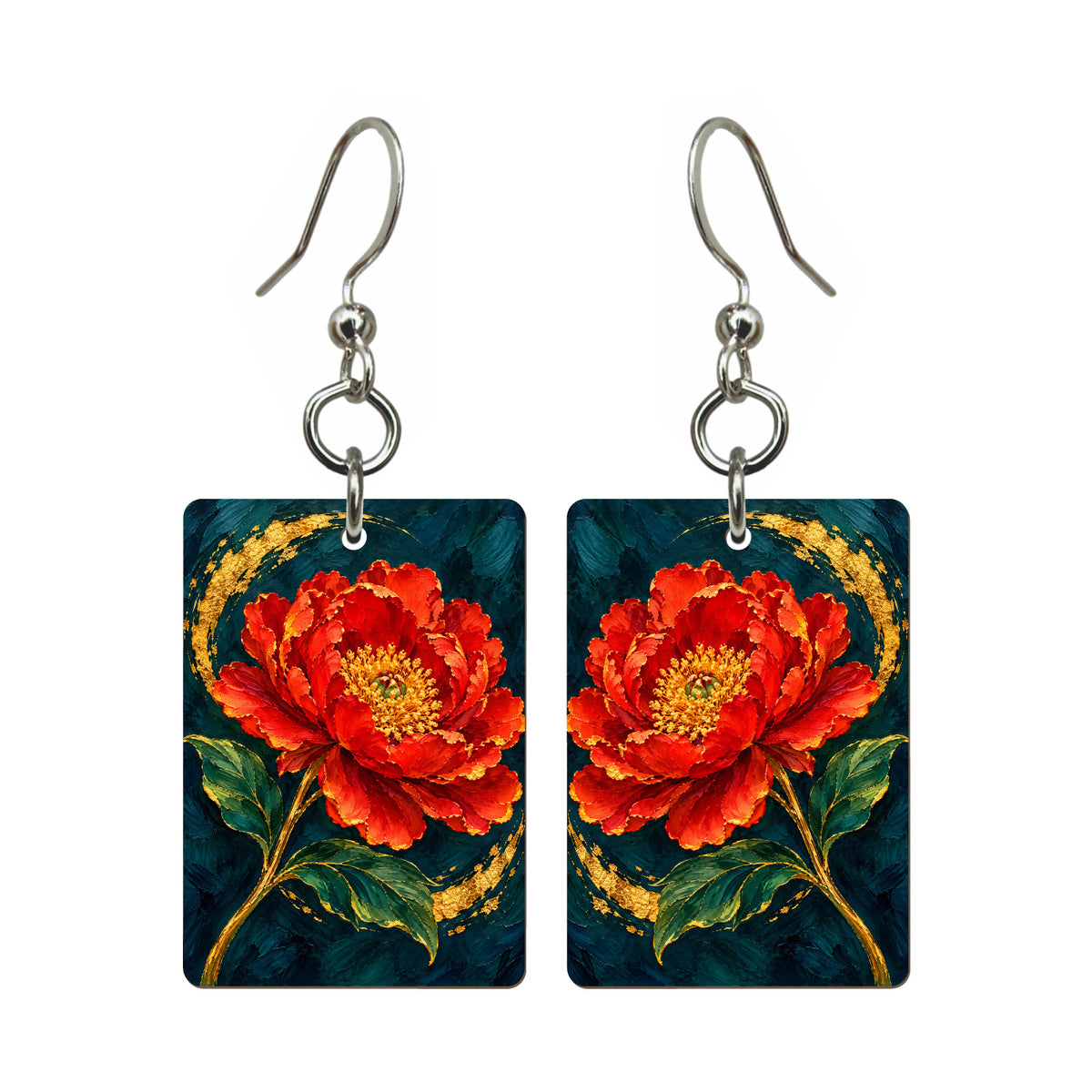 Peony in Oil — 3:4 Mahjong earring pair