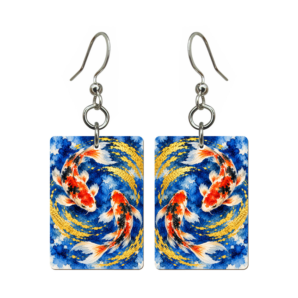 Koi in Liquid Light — 3:4 Mahjong earring pair