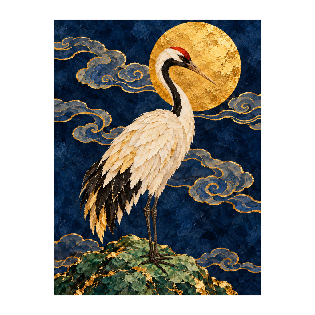 Crane and Golden Moon — original Chinese-inspired artwork