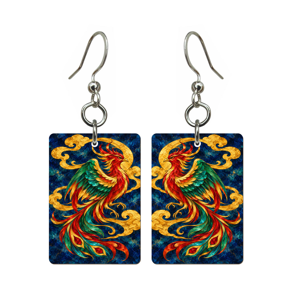 Phoenix in Jewel Light — 3:4 Mahjong earring pair