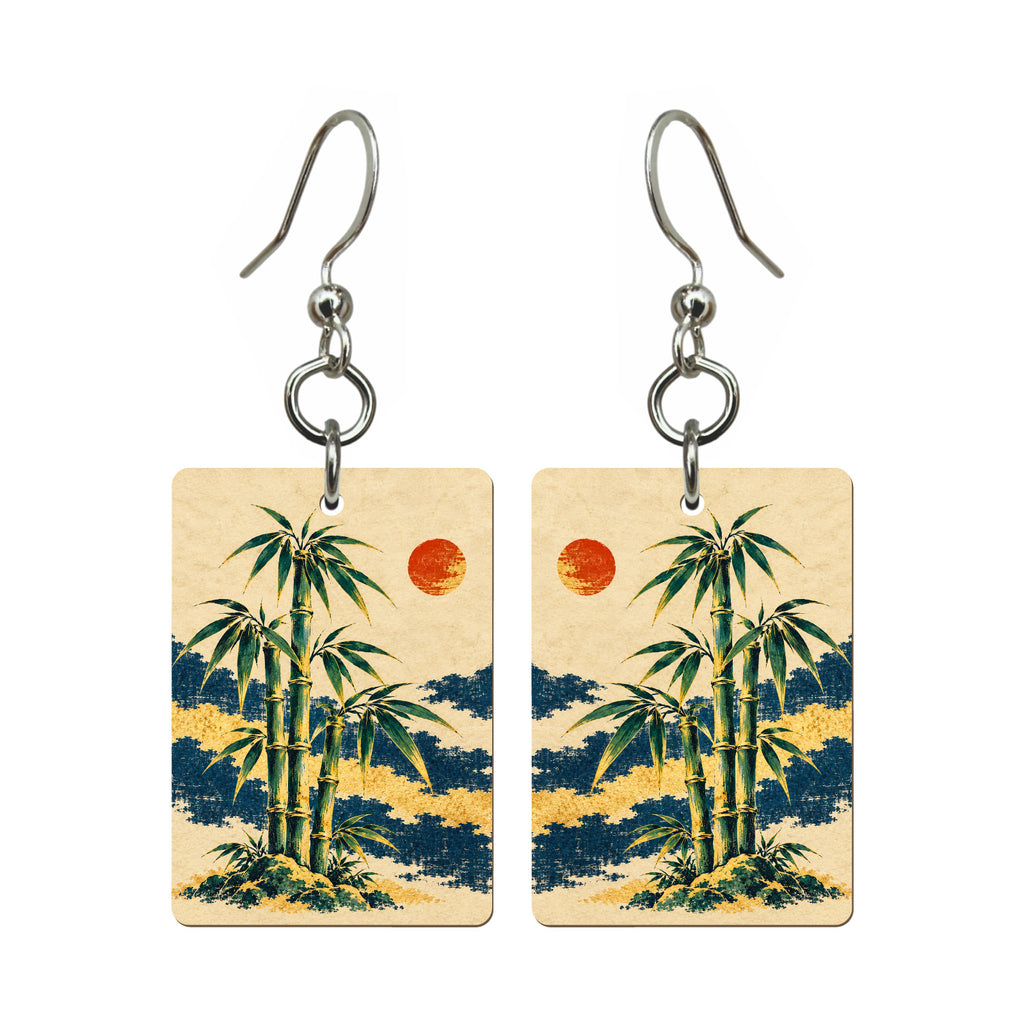 Bamboo After Rain — 3:4 Mahjong earring pair