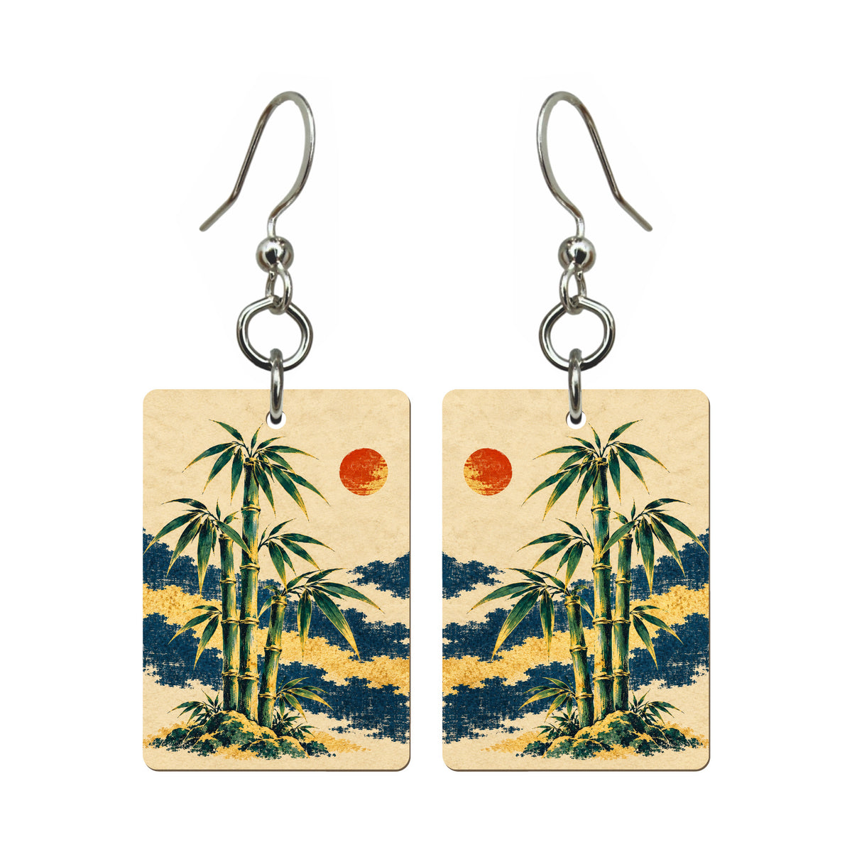 Bamboo After Rain — 3:4 Mahjong earring pair